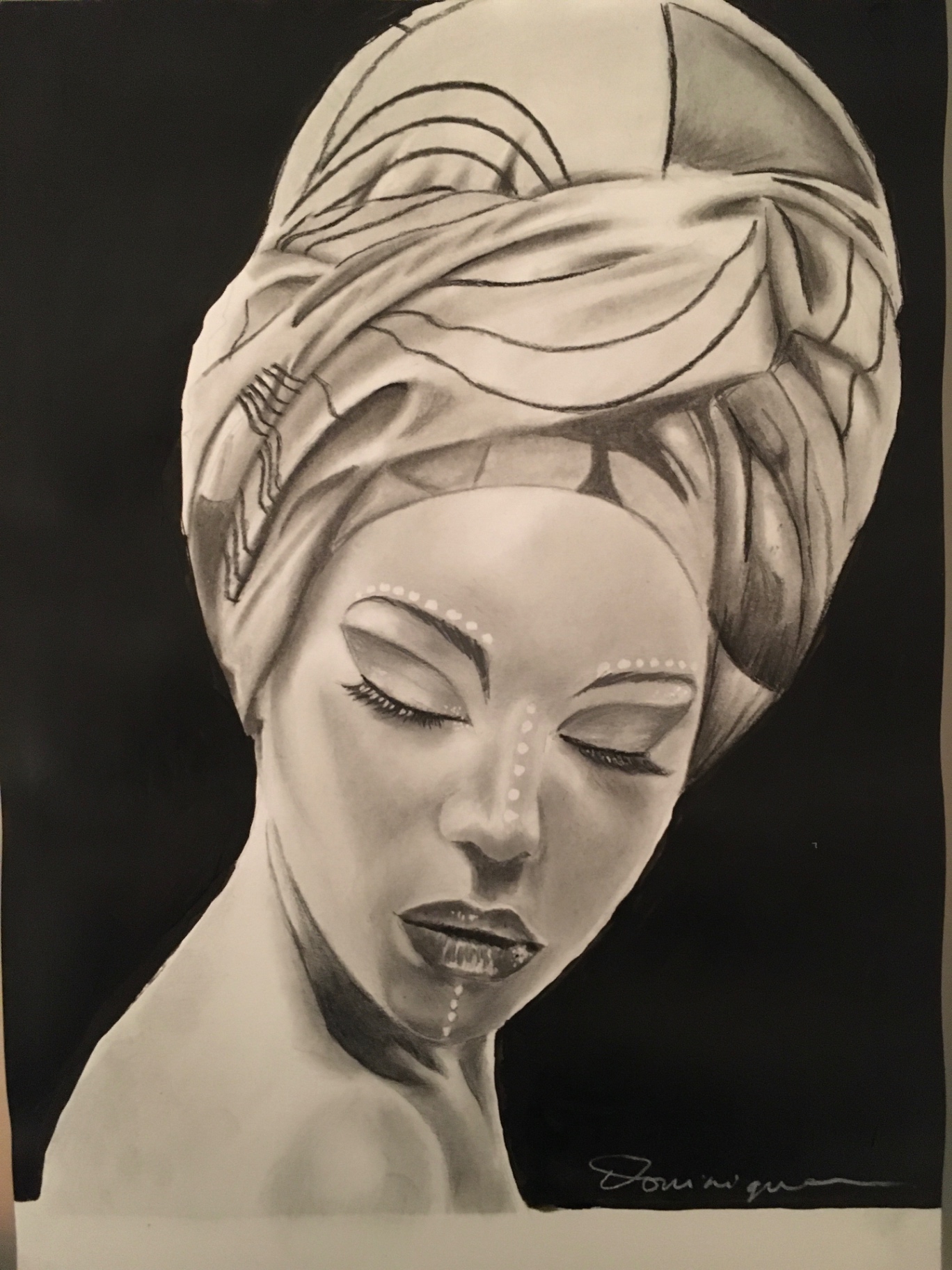 Turban — Fusain sur papier