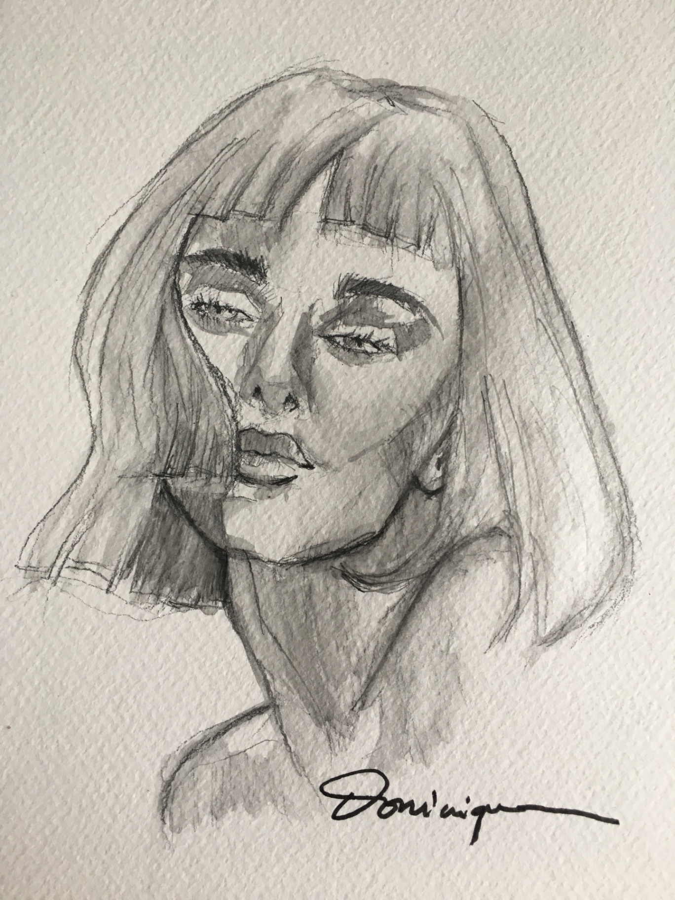 Carré court — Crayon et lavis sur papier aquarelle